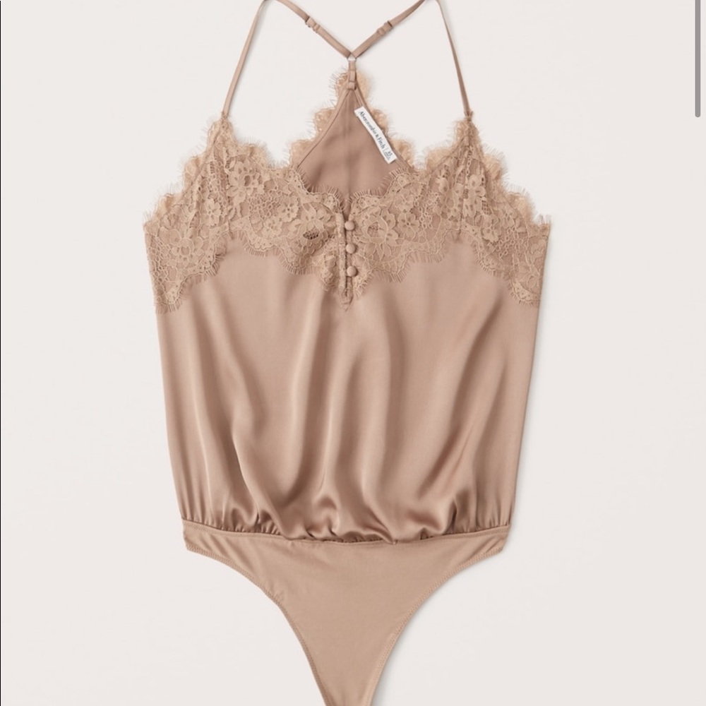 Abercrombie Satin Lace Bodysuit Light Brown